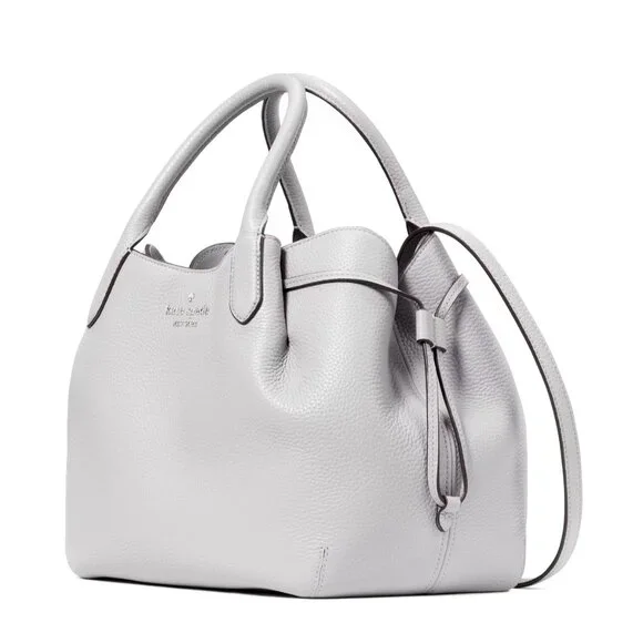 New Kate Spade Dumpling Large Satchel Pebble Leather Mountain Gray - Picture 4 of 5
